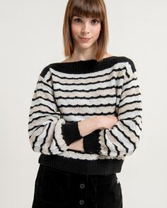 Полосатый женский свитер с вырезом «лодочкой» Surkana, черный