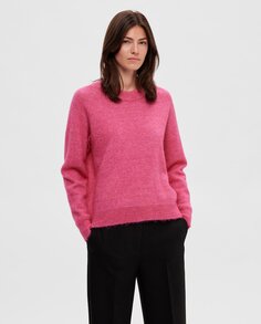 Женский вязаный свитер с круглым вырезом Selected Femme, фуксия