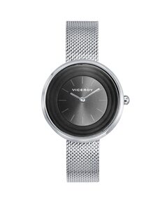 Женские часы Kiss из стали с черным циферблатом и стальной сеткой Viceroy, серебро