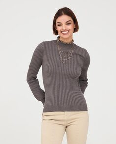 Женский вязаный свитер с высоким воротником NKN Nekane, темно коричневый