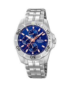 Мужские часы F20445/5 Многофункциональные из стали и синего циферблата Festina, серебро