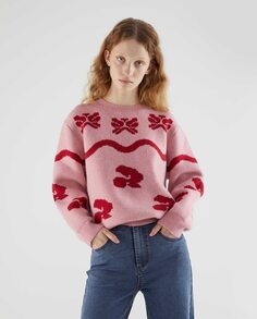 Женский жаккардовый вязаный свитер с ажуром Compañía Fantástica, розовый Compania Fantastica