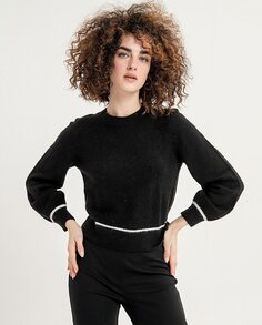 Короткий женский свитер с рукавами-буфами Surkana, черный