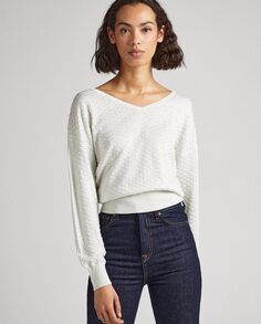 Женский свитер с V-образным вырезом и застежкой на пуговицы сзади Pepe Jeans, белый