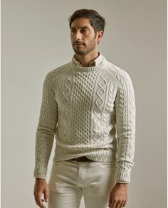 Мужской свитер кремового цвета с круглым вырезом PuroEgo, белый