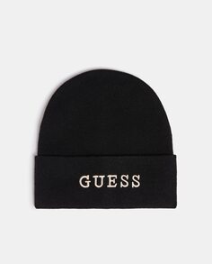 Черная вязаная шапка с вышитым логотипом Guess, черный
