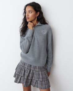 Женский свитер на молнии и щитке Brownie, серый
