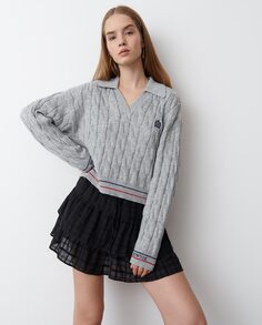 Женский свитер с воротником-поло и щитком Brownie, серый