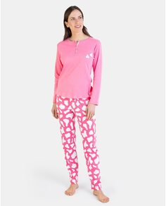 Женская длинная вязаная пижама с воротником-планкой Massana, розовый
