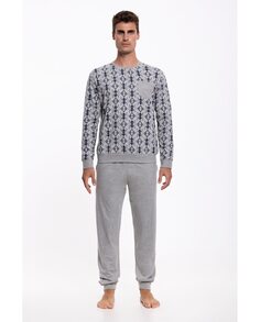 Длинная серая трикотажная мужская пижама Ungaro, светло-серый