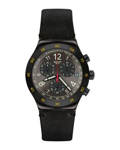 Часы Vidi с черным кожаным ремешком Swatch, черный