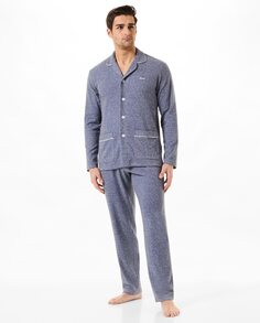 Длинная однотонная мужская пижама с застежкой на пуговицы Lohe, синий