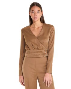 Женский атласный укороченный топ с длинными рукавами Marciano by Guess, коричневый