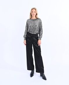 Женские длинные широкие брюки из атласной ткани со складками Molly Bracken, черный