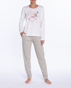 Женская длинная хлопковая пижама с принтом Punto Blanco, белый