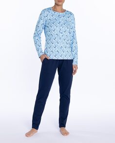 Женская длинная хлопковая пижама с принтом Punto Blanco, синий
