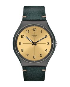 Часы Trovalized с зеленым кожаным ремешком Swatch, зеленый