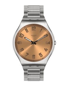 Часы Irony из бронзовой кожи с серым ремешком из нержавеющей стали Swatch, серый
