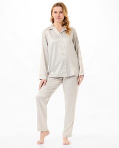 Женская длинная атласная пижама с застежкой на пуговицы и принтом в горошек Lohe, серый