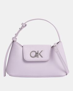 Маленькие сиреневые сумки через плечо с клапаном и металлическим логотипом Calvin Klein, сиреневый