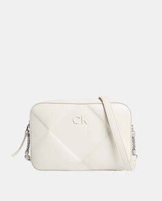 Маленькая сумка через плечо с ромбовидной стежкой цвета экрю Calvin Klein