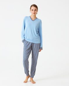 Длинные женские пижамы в комбинированном модале J&amp;J Brothers, синий