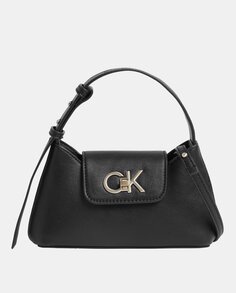 Маленькие черные сумки через плечо с клапаном и металлическим логотипом Calvin Klein, черный
