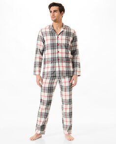 Длинная мужская пижама с пуговицами и принтом в мелкую клетку Lohe, серый