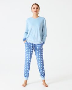 Женская длинная комбинированная бархатная пижама с принтом J&amp;J Brothers, синий