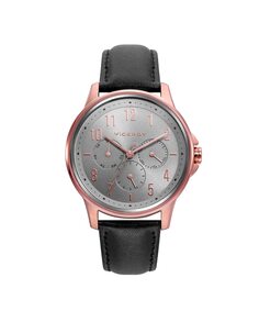 Мужские многофункциональные стальные часы Air с розовым IP и черным кожаным ремешком Viceroy, черный