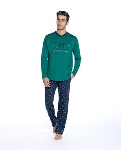 Длинная зеленая трикотажная мужская пижама Guasch, зеленый