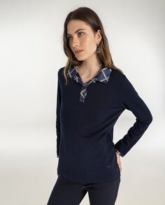 Женская трикотажная рубашка-поло с принтом на воротнике Naulover, темно-синий