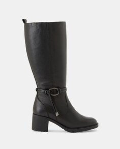 Женские кожаные ботинки до середины икры на блочном каблуке - Comfort Line Latouche, черный