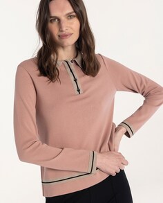 Женская рубашка-поло однотонной вязки с длинными рукавами Naulover, светло-розовый