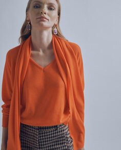 Женский свитер с V-образным вырезом и шарфом Lola Casademunt, оранжевый