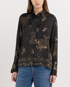 Женская рубашка с длинным рукавом с цветочным принтом Replay, коричневый