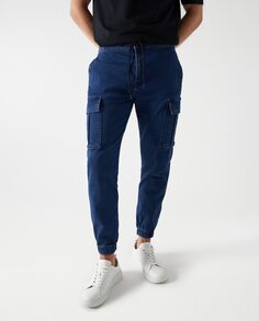 Мужские брюки-карго приталенного кроя темно-синего цвета Salsa Jeans, темно-синий