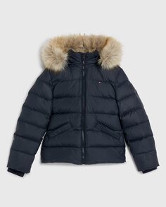 Утепленное пальто с капюшоном для девочки Tommy Hilfiger, темно-синий