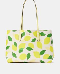 Большая бежевая сумка-тоут с лимонным принтом Kate Spade, бежевый