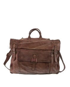 Кожаный портфель унисекс, трансформируемый в рюкзак Stamp, темно коричневый