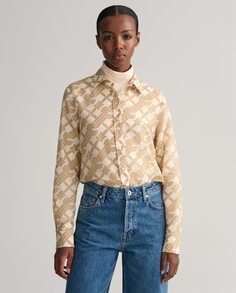 Женская шелковая рубашка с длинными рукавами и геометрическим принтом Gant