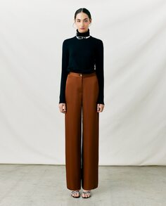 Женские брюки-палаццо с завышенной талией и струящейся тканью Maksu, темно коричневый