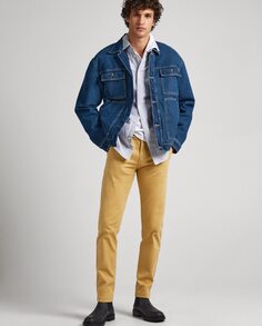 Узкие мужские брюки чинос горчичного цвета Pepe Jeans, горчичный