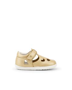 Золотые кожаные сандалии для девочек на застежке-липучке Bobux, золотой