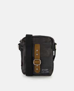 Черная сумка через плечо из вощеной парусины с двумя передними карманами Stamp, черный