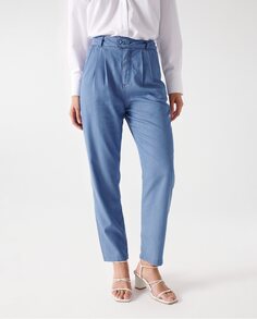 Женские брюки с завышенной талией со складками Salsa Jeans, синий
