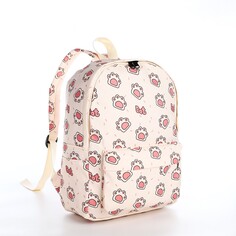 Рюкзак школьный из текстиля на молнии, 3 кармана, цвет бежевый/розовый NO Brand