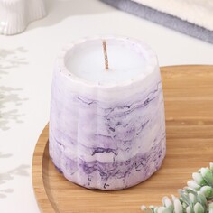 Свеча в подсвечнике из гипса с гладкими гранями, 9,5х9см,мрамор с фиолетовыми полосками Дарим Красиво