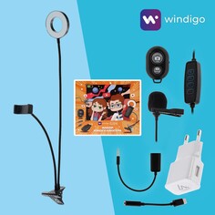 Набор юного блогера windigo kids cb-96, лампа на прищепке, микрофон, пульт, переходник, сзу