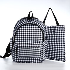Набор рюкзак молодежный из текстиля, сумка-шопер, цвет белый/черный NO Brand